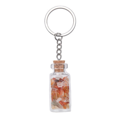 Crushed Agate Wishing Bottle Stainless Steel Keychain Pendant