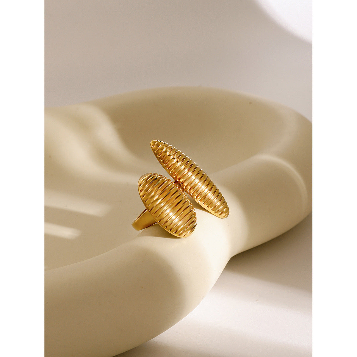 18k gold stainless steel ribbed ring