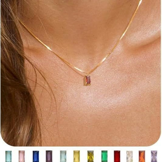 Square Zircon Gold Birthstone Necklace