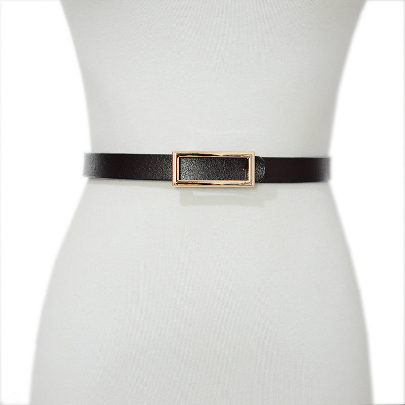 Real cowhide square buckle thin belt