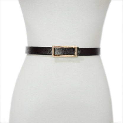 Real cowhide square buckle thin belt