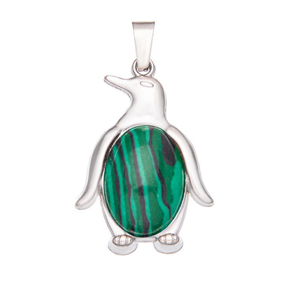 Agate alloy penguin inlaid gemstone crystal pendant