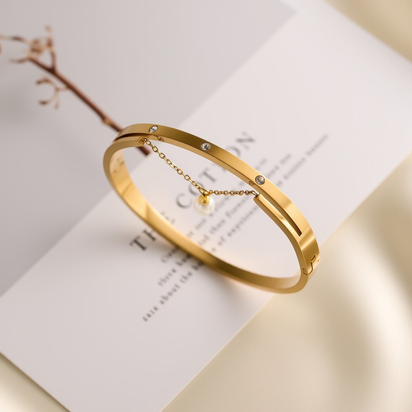 Women's Titanium Steel Three-Diamond Bracelet with Pearl Fringe