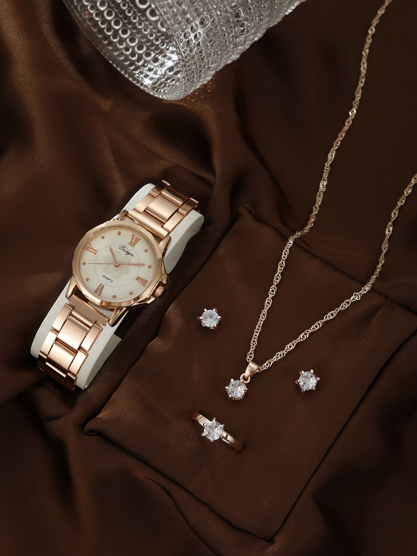 Steel belt quartz watch jewelry set