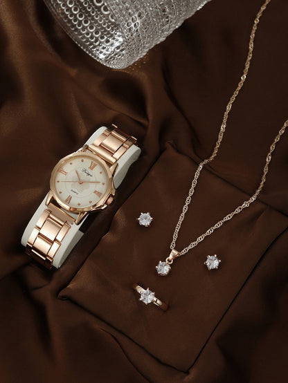 Steel belt quartz watch jewelry set