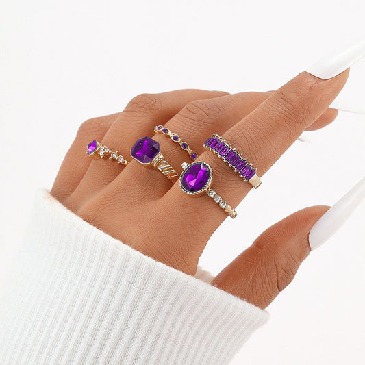 Juego de 5 anillos estilo anillo morado 
