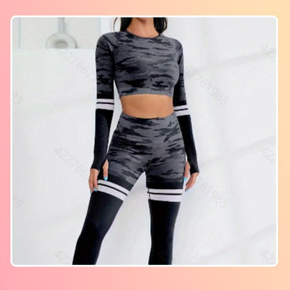 Conjunto de yoga de manga larga con camuflaje de primera calidad 