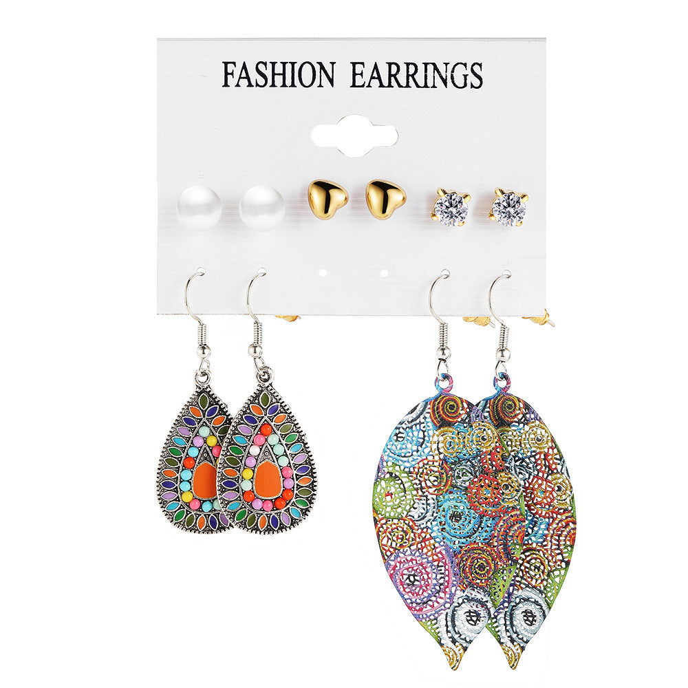 Bohemian ethnic style water drop earrings set 5 pieces
