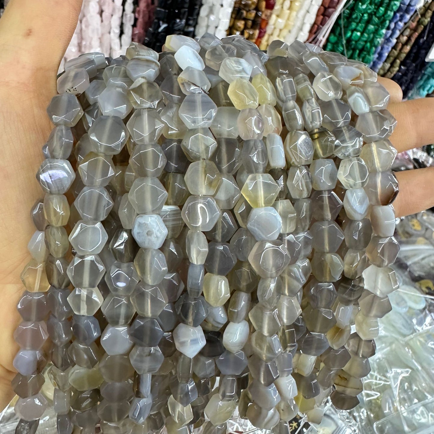 8*8MM 25pcs/string natural crystal hexagon