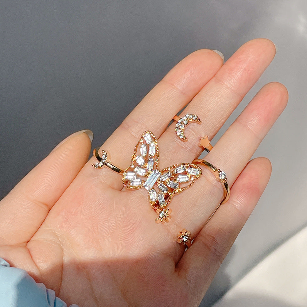 Moon Star Butterfly Ring Set (5-Piece)