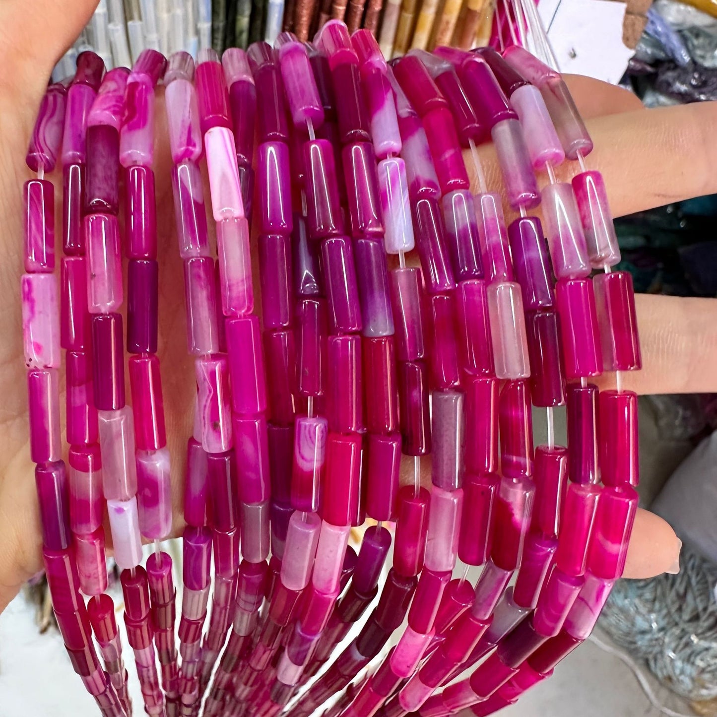 4*13MM natural stone crystal cylindrical spacer beads