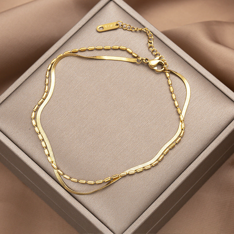 Gold-Plated Titanium Steel Snake Bone Anklet — Lightweight Luxury