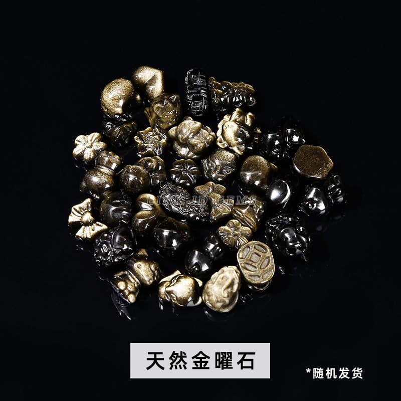 Crystal silver obsidian Hetian jade carving loose beads