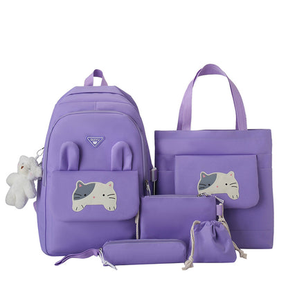 Contrast color school bag simple 5 piece backpack