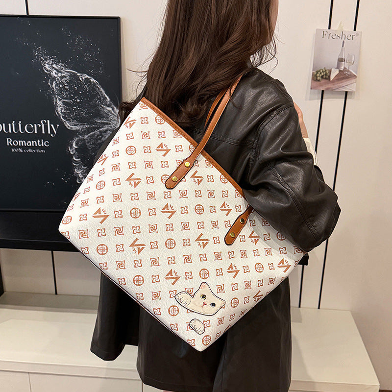 Contrasting color shopping bag portable tote bag