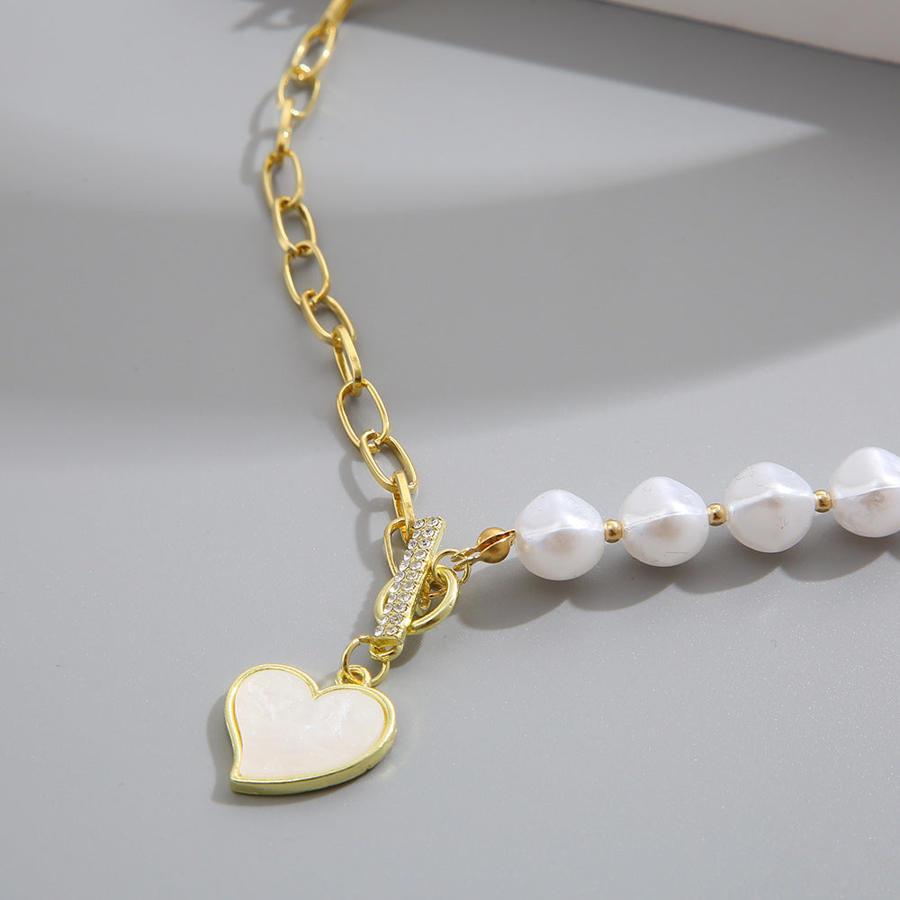Asymmetric Pearl Heart Necklace
