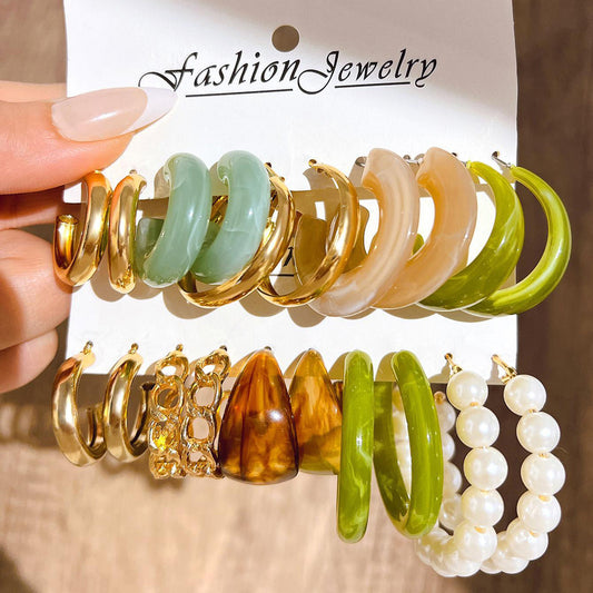 Faux Pearl Resin Earring Set (10-Piece)