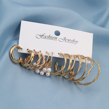 Gold twisted pearl earrings 6-piece set