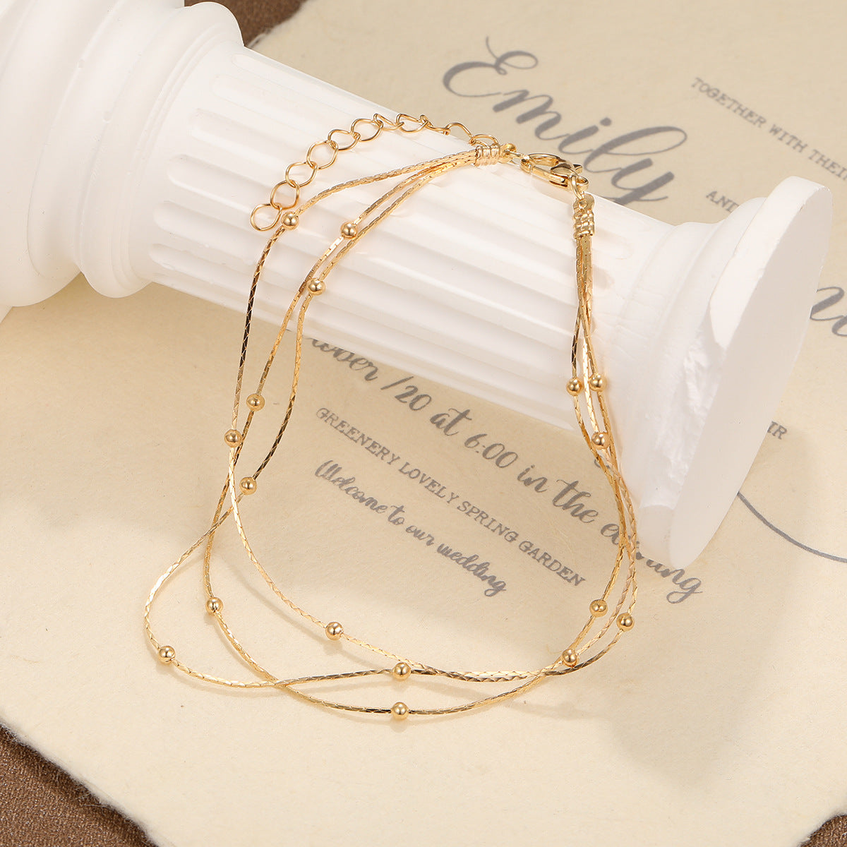 Three-Layer Round Bead Anklet Set