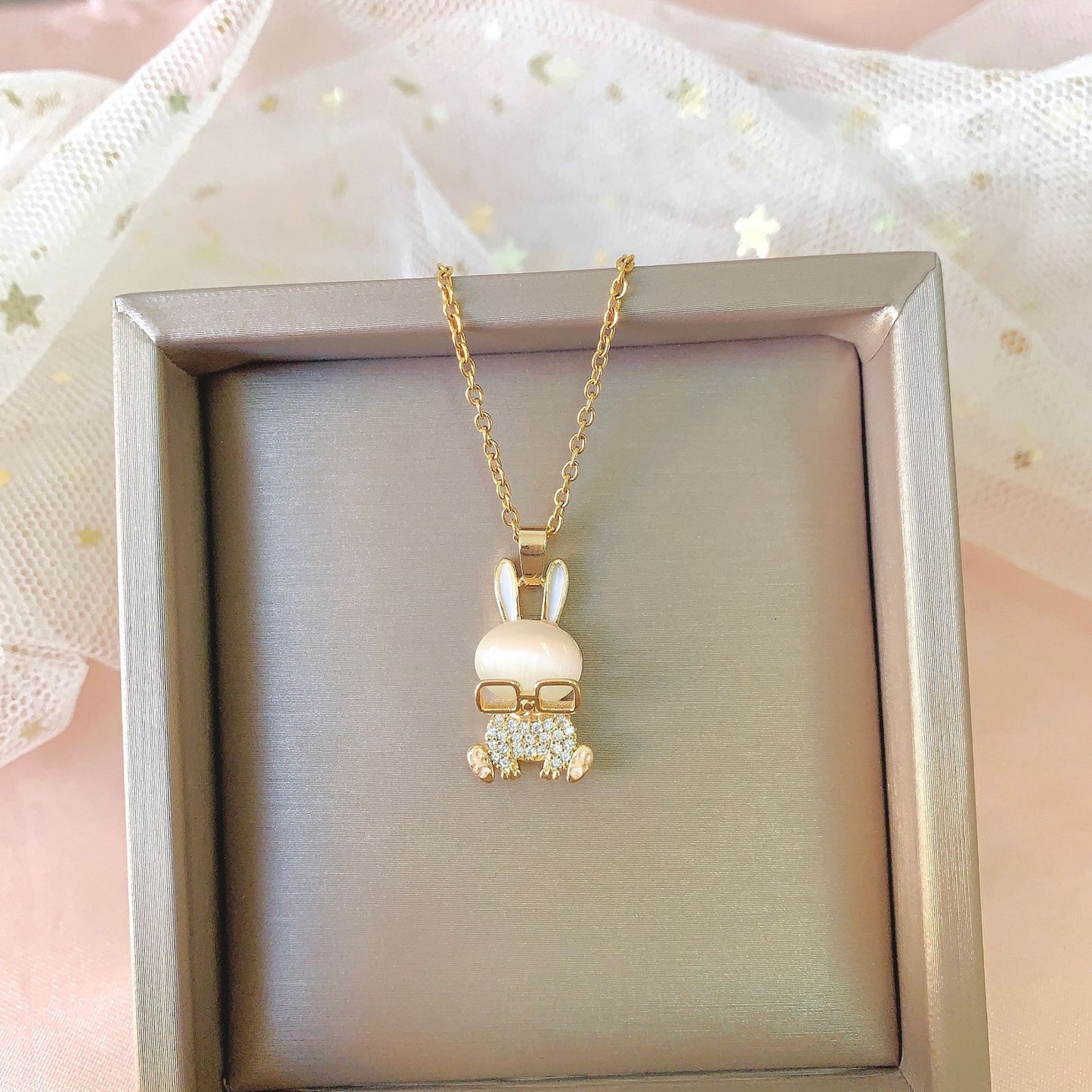 Opal eye rabbit necklace