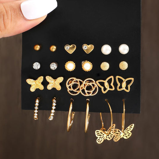 Butterfly Pearl Rhinestone Earring Set