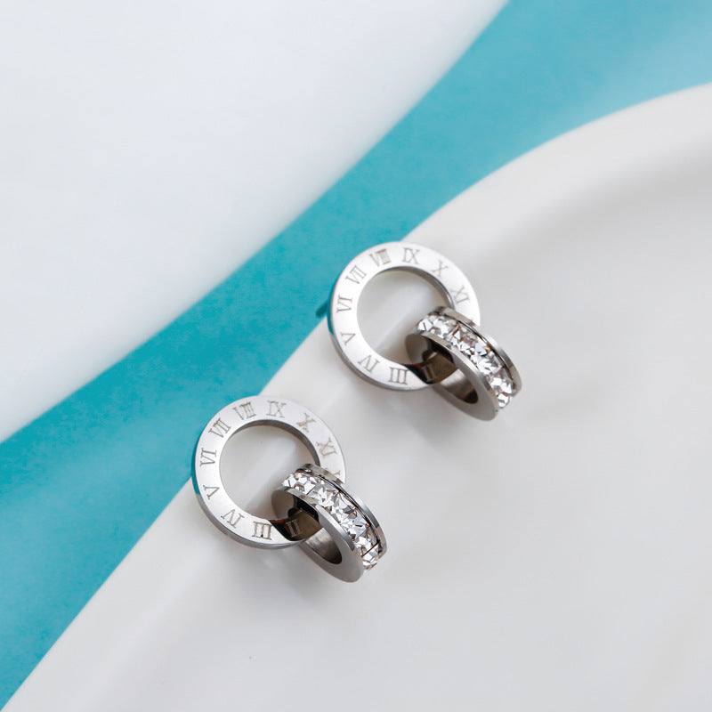 Rose Gold Titanium Steel Small Circle Heart Stud Earrings