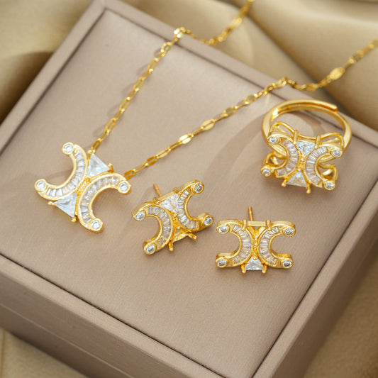 Chic Elegant Double C Arc Necklace Earrings Set