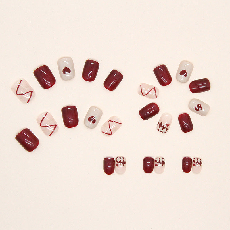 Heart French Burgundy Nails