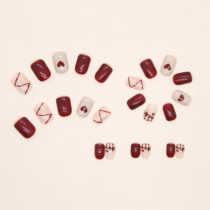 Heart French Burgundy Nails