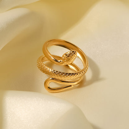 18K Gold Plated Stainless Steel Textured Snake Ring
