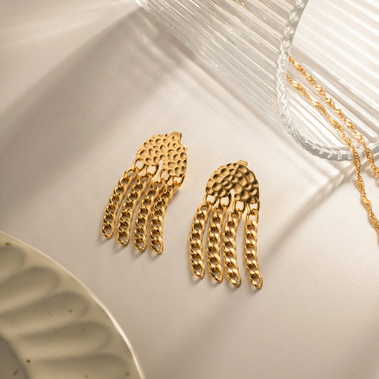 Textured Stainless Steel Chain Tassel Earrings
