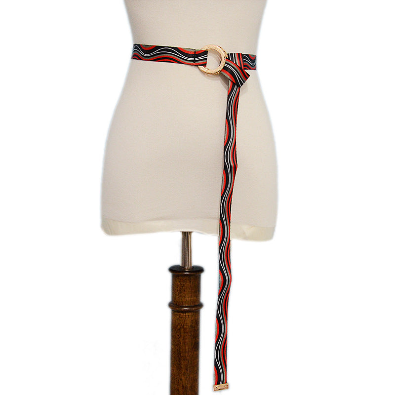 Pattern ring buckle thin belt