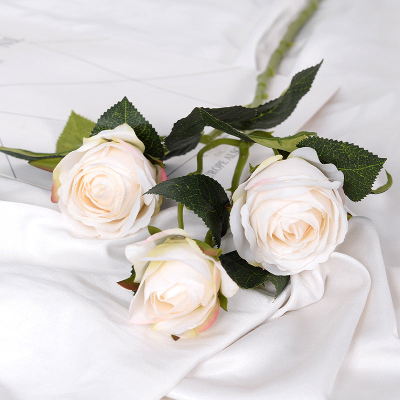 Ramo de rosas de 3 cabezas de simulación de borde quemado retro europeo 