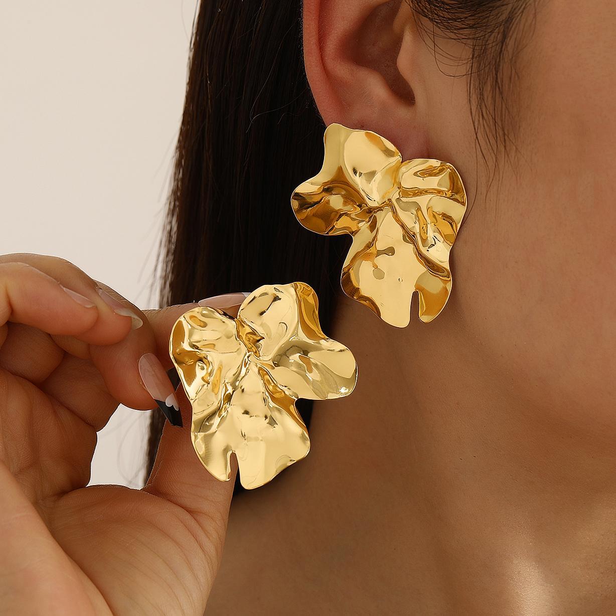 Irregular Pleated Metal Stud Earrings