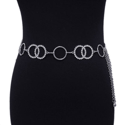Ring, double ring rhinestone waist chain