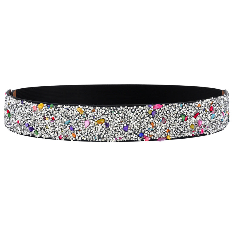 Handmade rhinestone inlaid elastic waist seal