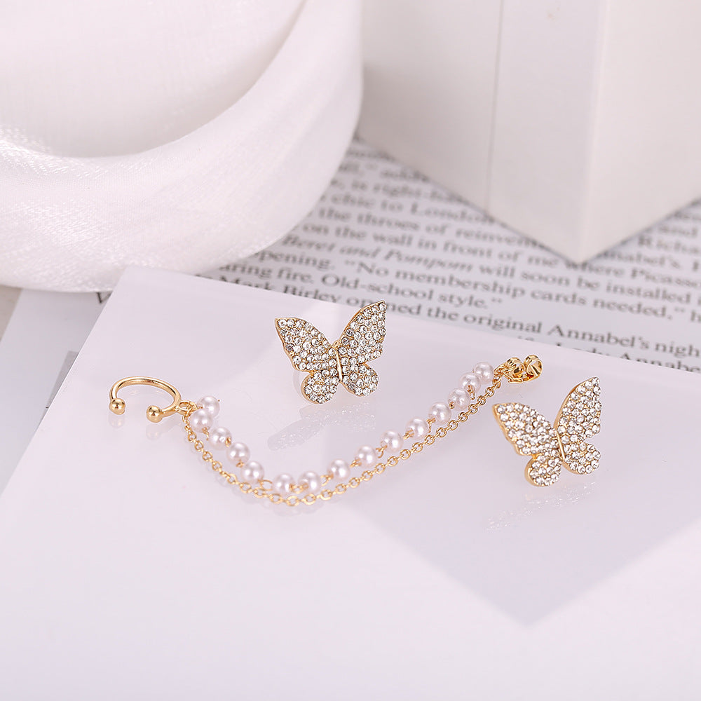 Butterfly & Pearl Chain Earring Set