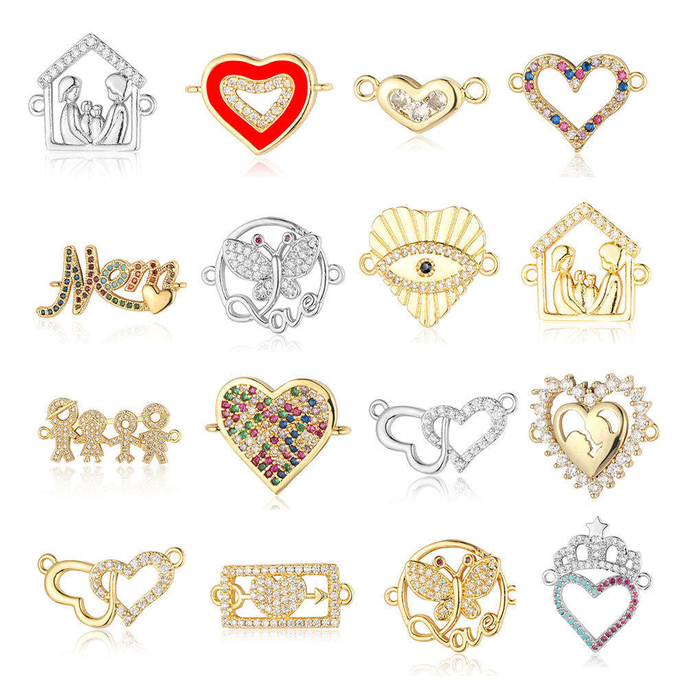 Bead butterfly copper zircon double hole accessories family pendant