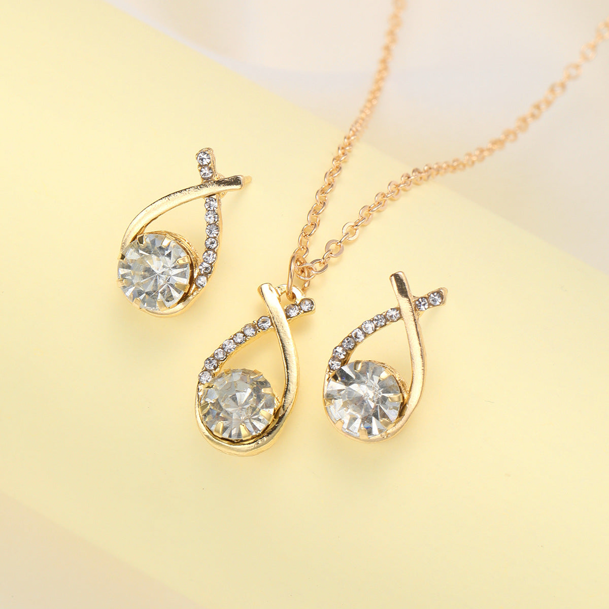 Zircon Cross Necklace & Earring Set