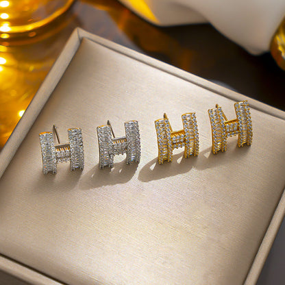 Brincos com letra H, moda elegante, joias de orelha de luxo minimalistas para mulheres 