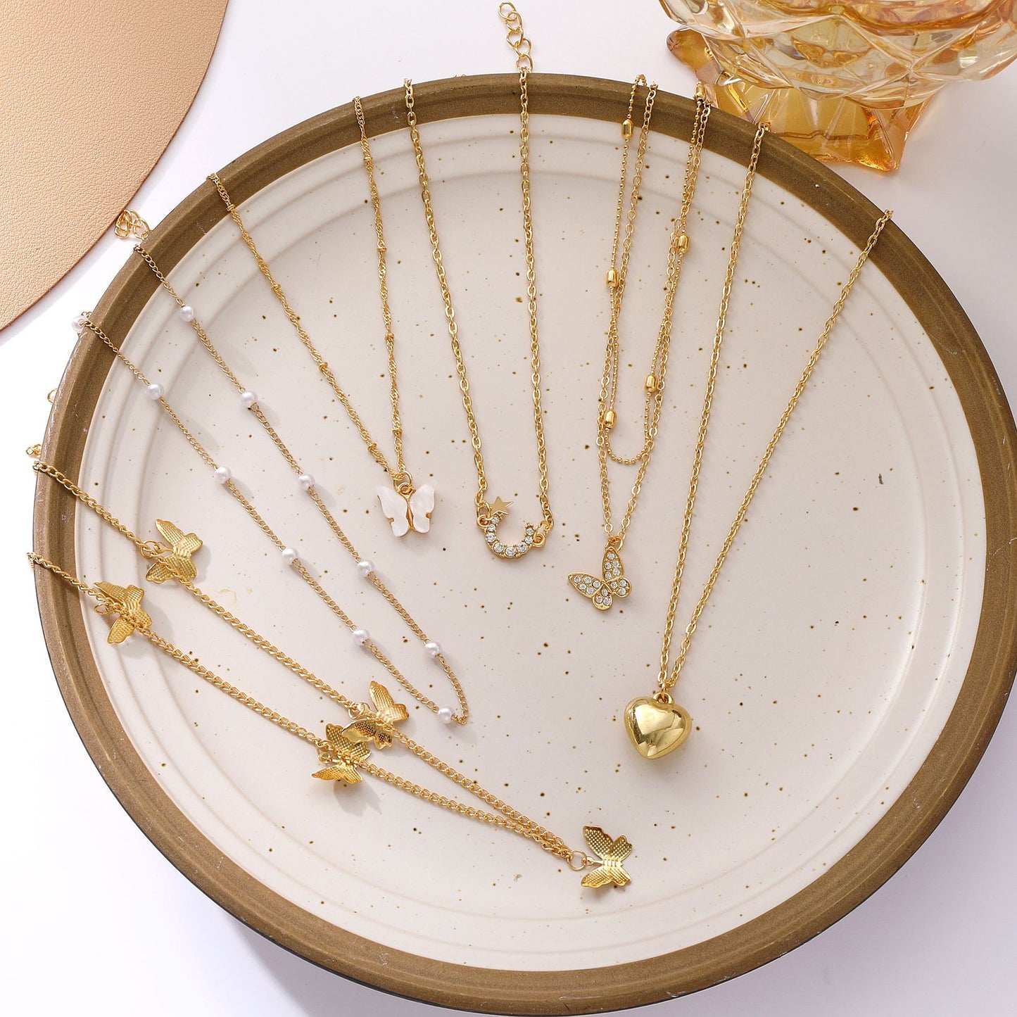 Dripping Butterfly Peach Heart Necklace Set