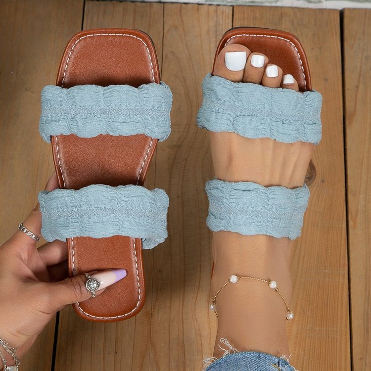 Solid color cloth flat bottom rubber flat heel slippers
