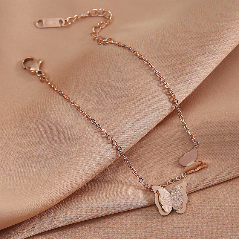 Frosted butterfly titanium steel anklet
