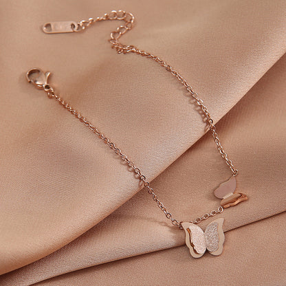 Frosted butterfly titanium steel anklet