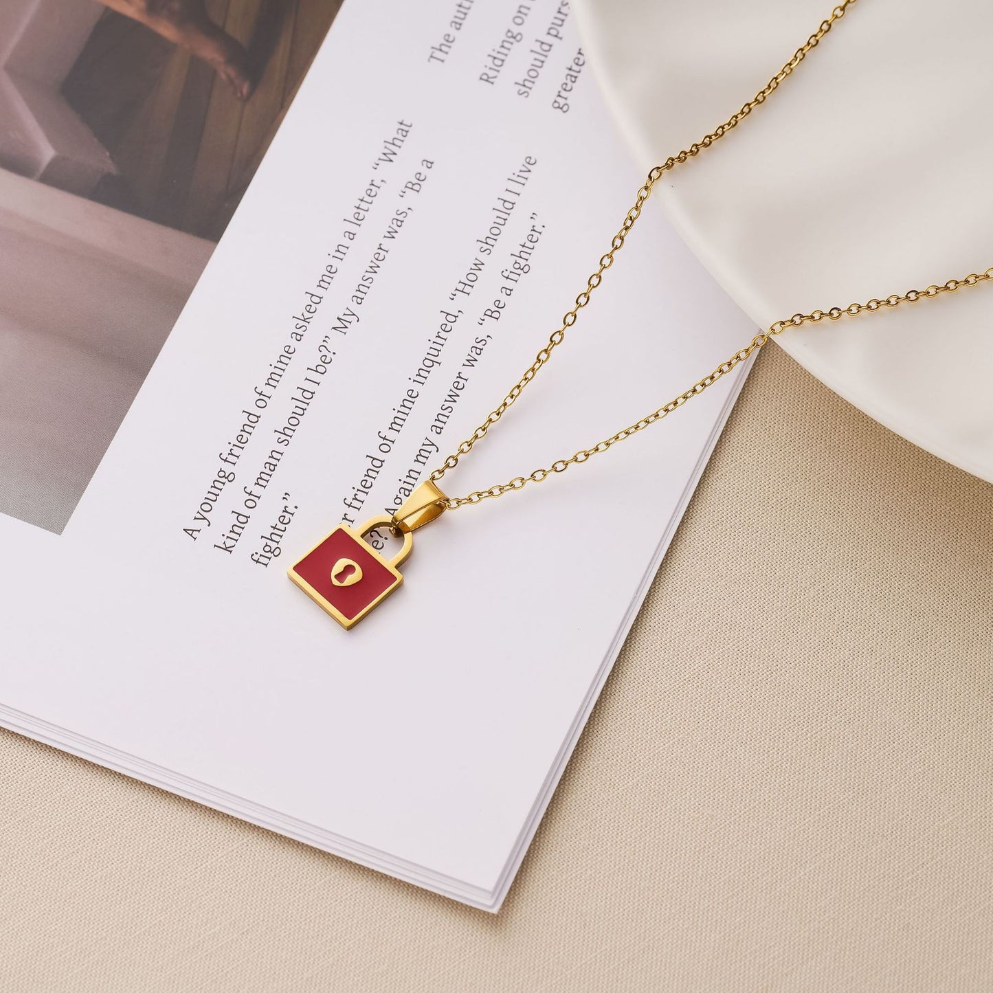 Enamel Red Lock Necklace