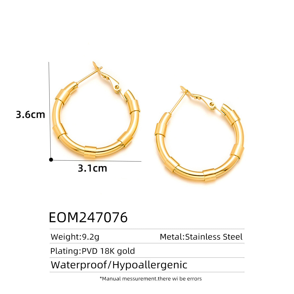 18K Gold Titanium Steel Stud Earrings