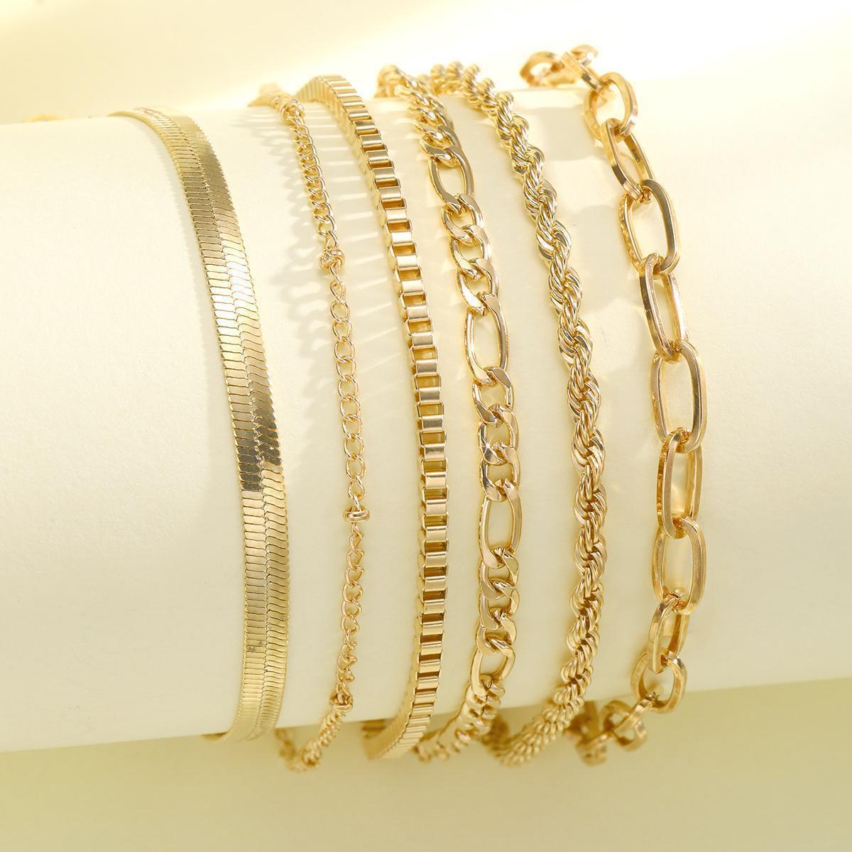 Juego de 6 tobilleras retro doradas 