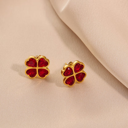 Color Clover Zircon Stud Earrings
