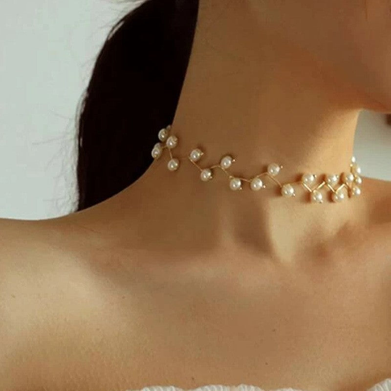Inlaid Pearl Choker Necklace