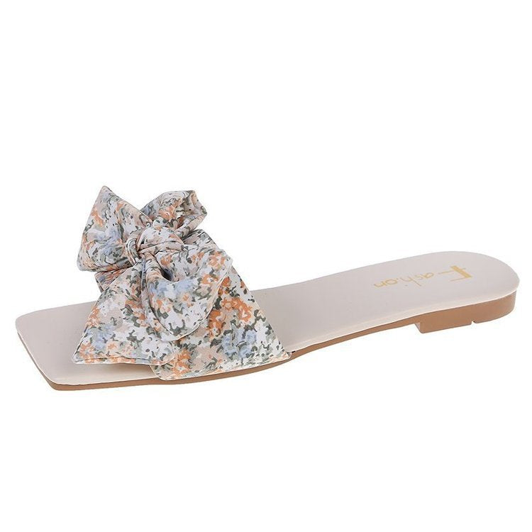 Summer small floral bow slippers